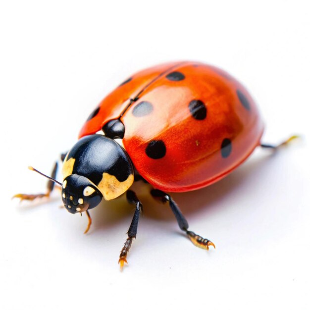 Photo a ladybug with black spots on its back is sitting on a white surface