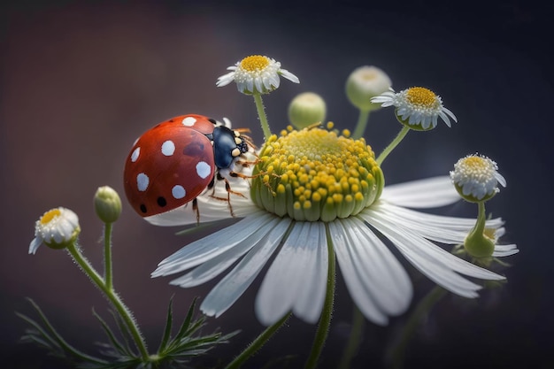 Ladybug with Daisy Flower Illustration AI Generative