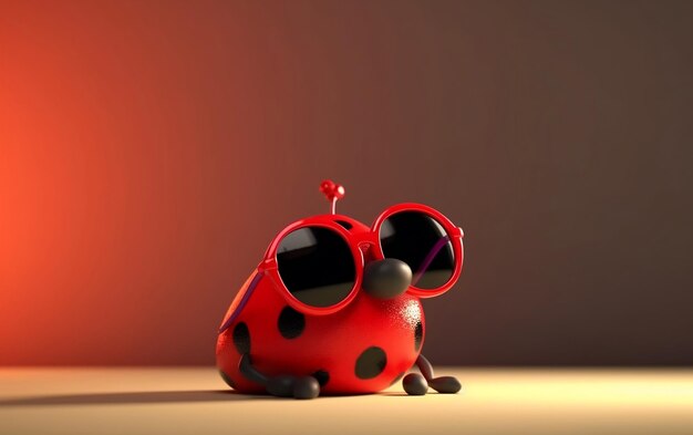 A ladybug with red glasses on