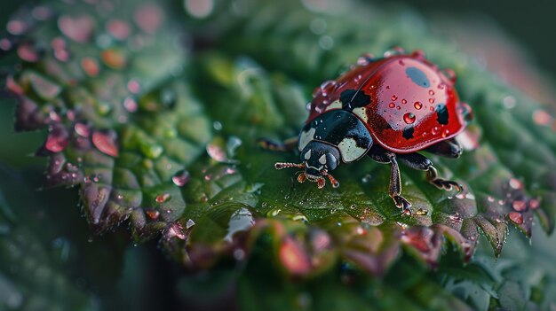 Photo a ladybug with a red spot on its back sits on a green plant