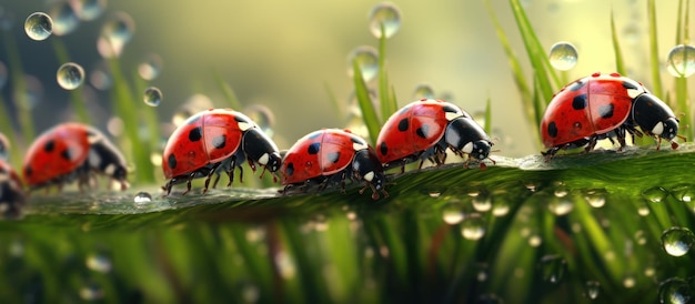 Ladybugs on a DewCovered Leaf