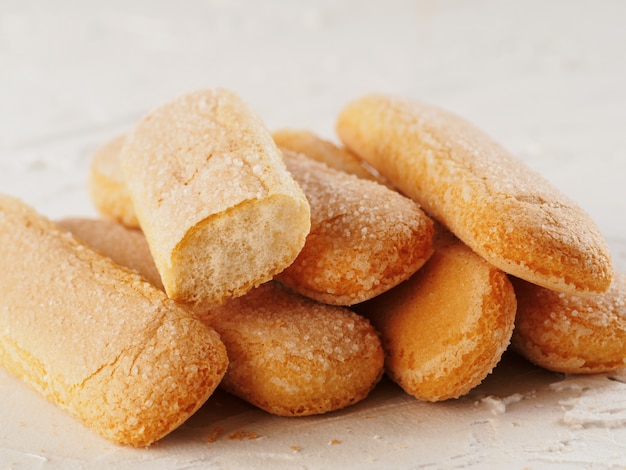 Ladyfinger savoiardi biscuit cookies close up