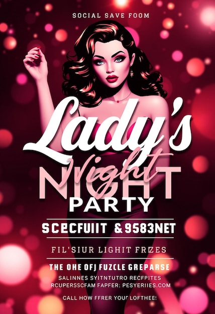 Ladys night party flyer and social media post and web banner template