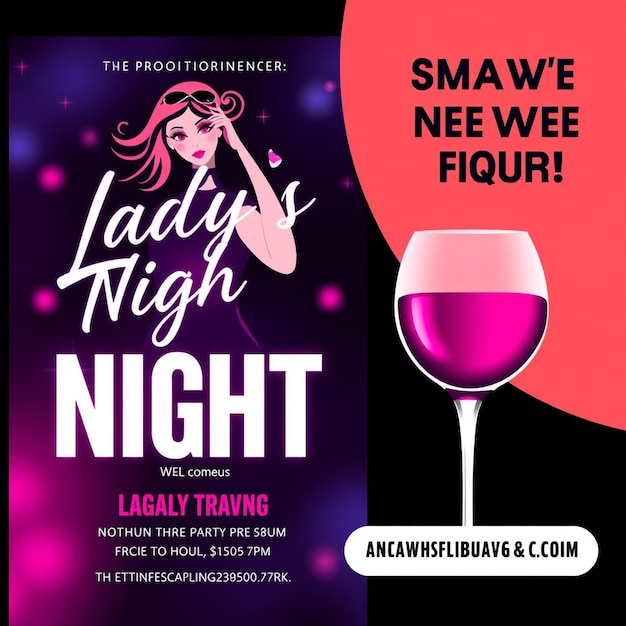 Ladys night party flyer and social media post and web banner template