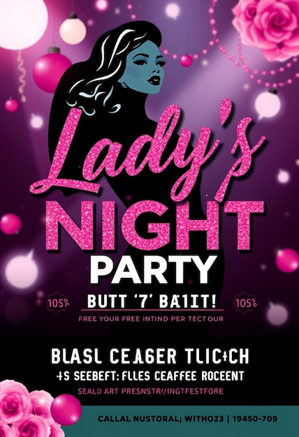 Ladys night party flyer and social media post and web banner template