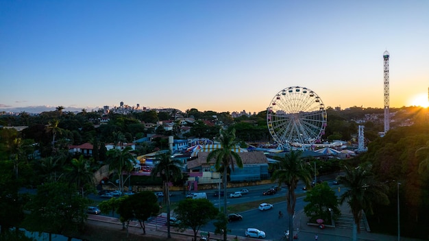 Lagoa da Pampulha in Belo Horizonte overlooking the Church of Sao Francisco de Assis and Guanabara Park Minas Gerais Brazil Aerial view