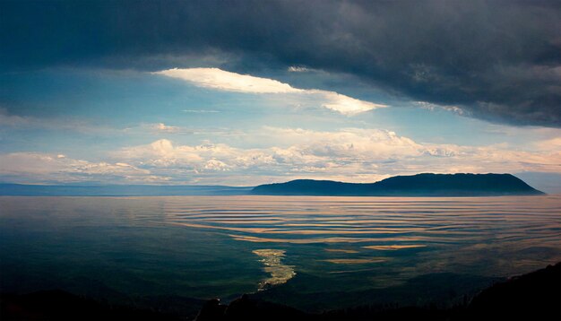 Lake Baikal cloudy sky mountain water