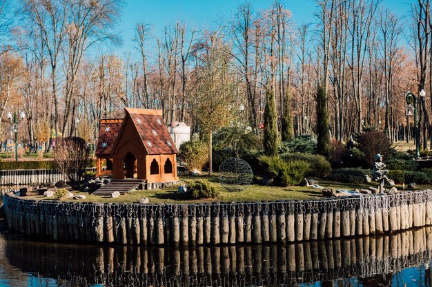 Lake in the city park in autumn