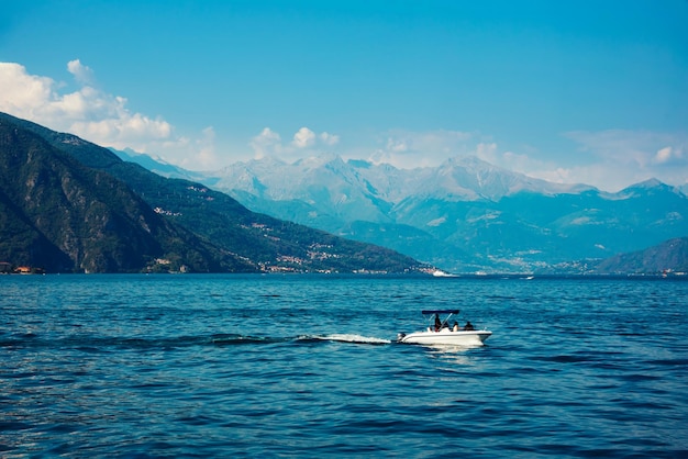 Lake Como in Italy Natural landscape with mountains and blue lake