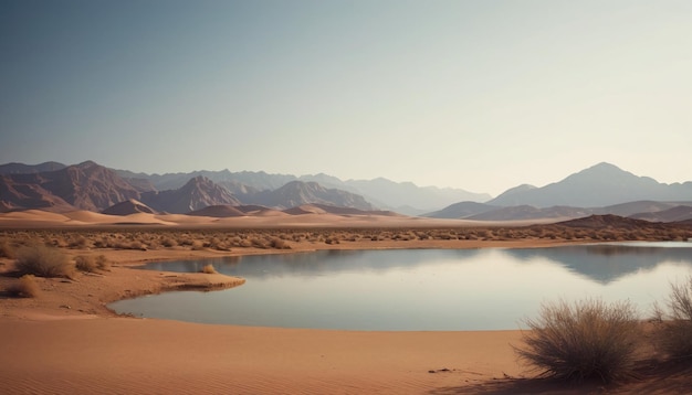 Photo a lake in the desert peaceful landscape