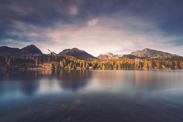 Lake in high Tatra mountains toned image