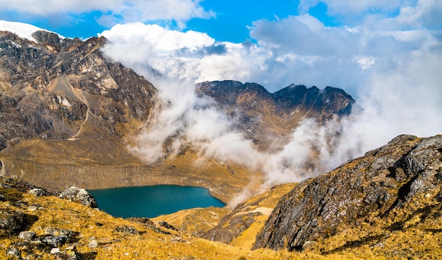 Lake at the huaytapallana mountain range in huancayo peru