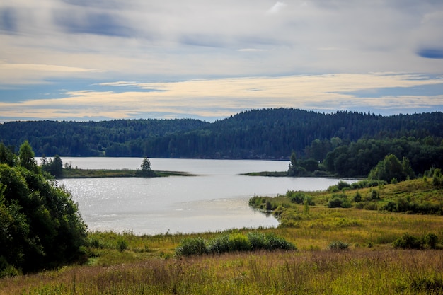 Lake in Karelia. summer natural landscapes in travel. North of Russia