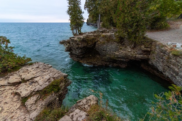 Lake Michigan from a beach in Door County in Wisconsin the USA in the autumn