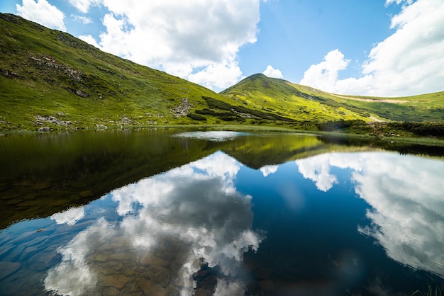 Lake in the mountains. Tourist destination