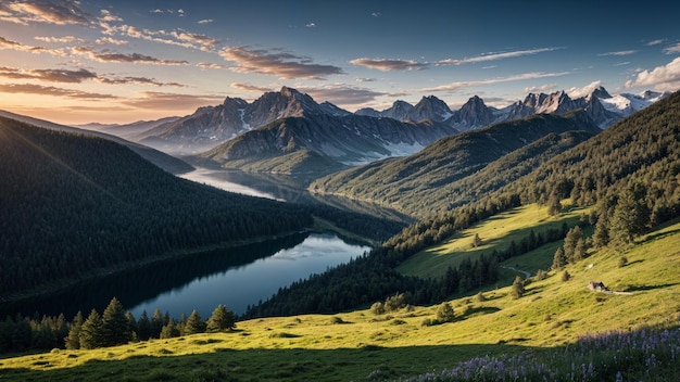 a lake in the mountains with a lake in the background