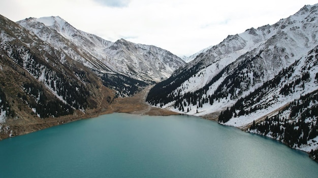 Lake in the mountains with turquoise blue water