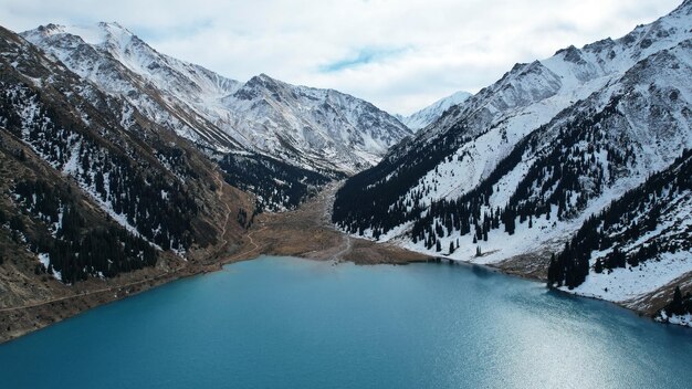 Lake in the mountains with turquoise blue water