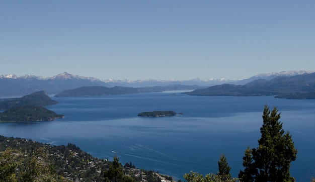 Lake near the city of bariloche landscape view from otto hill