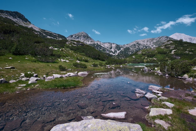 Lake in the Pirin mountains with blue clear water Bansko Bulgaria