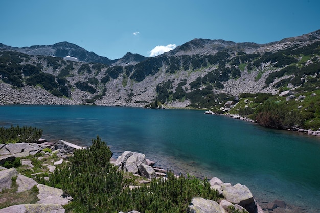 Lake in the Pirin mountains with blue clear water Bansko Bulgaria