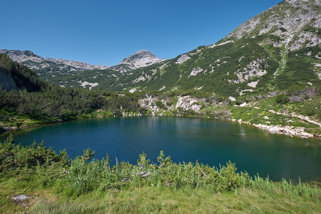 Lake in the Pirin mountains with blue clear water Bansko Bulgaria