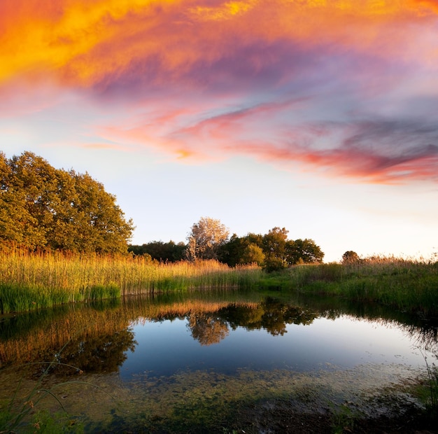 Lake on sunset