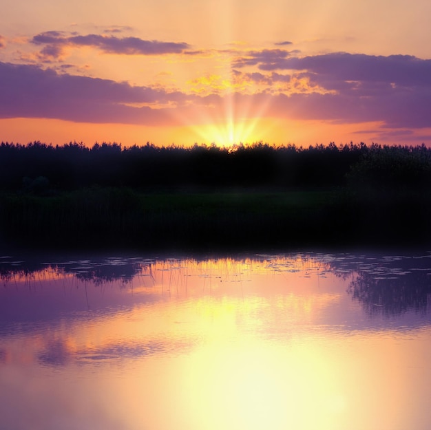 Lake on sunset