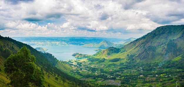 Lake Toba and Samosir Island view from above Sumatra Indonesia