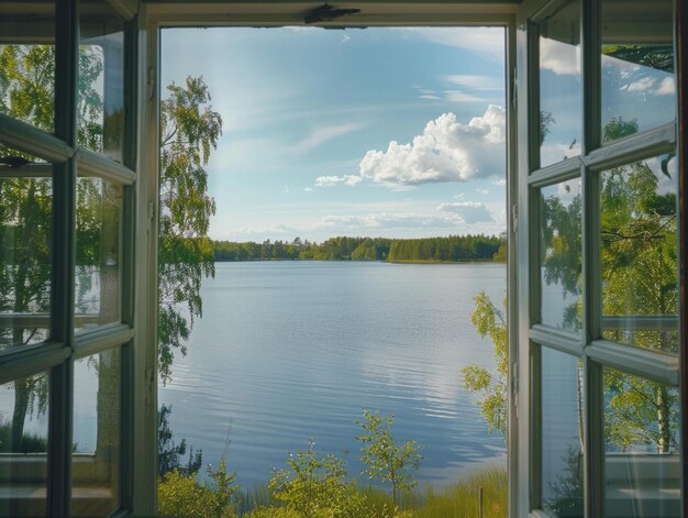 Lake view from open window