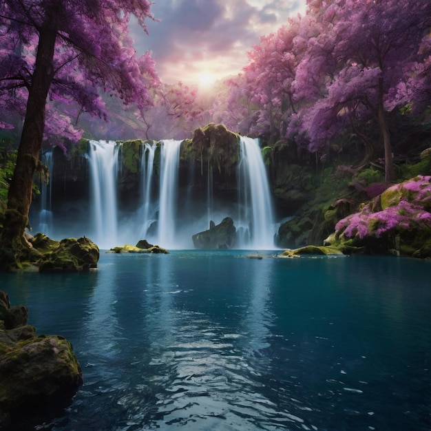 lake waterfalls scene movie Avatar sky forests landscape world essence trees canopies