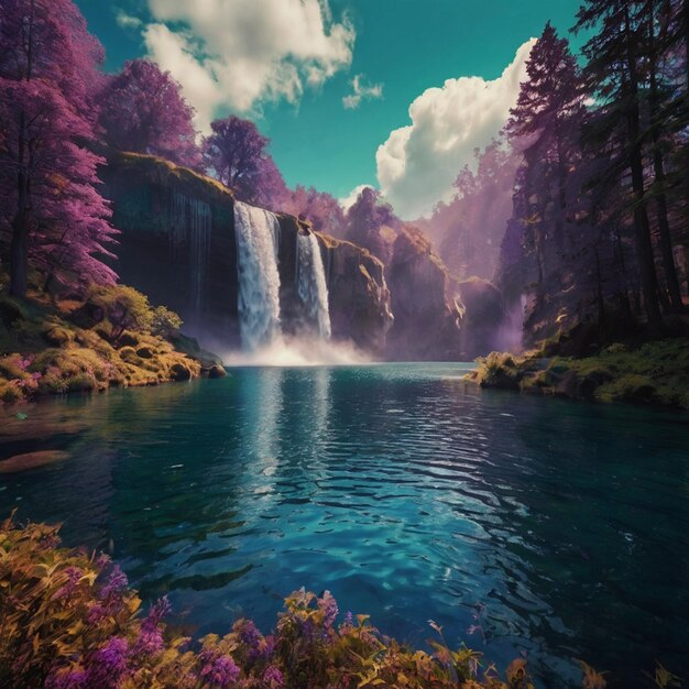 lake waterfalls scene movie Avatar sky forests landscape world essence trees canopies