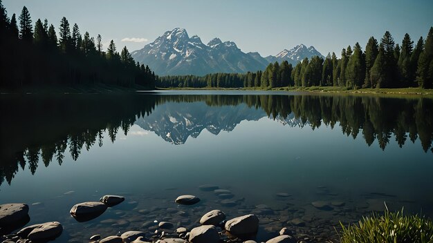 Photo a lake with a backdrop of mountains