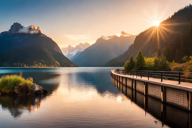 A lake with a castle in the background