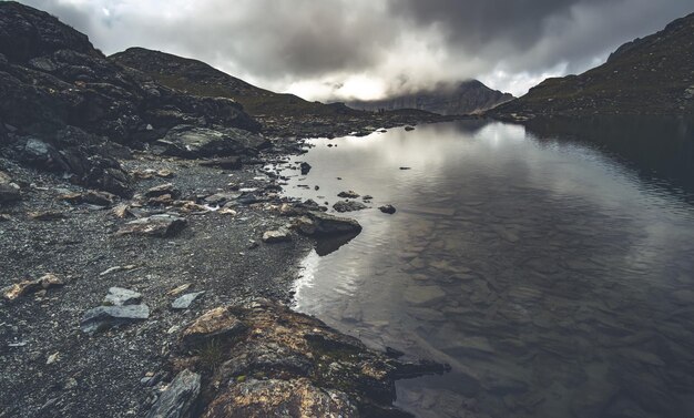 Lake with clear water in Alps