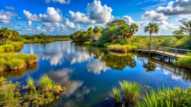 Photo a lake with a dock and a dock in the middle of it