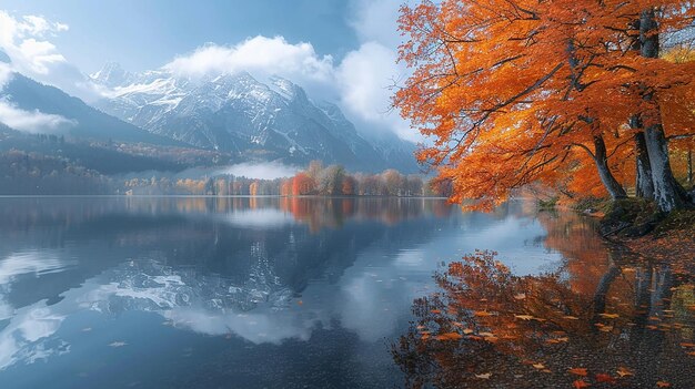 a lake with a mountain in the background