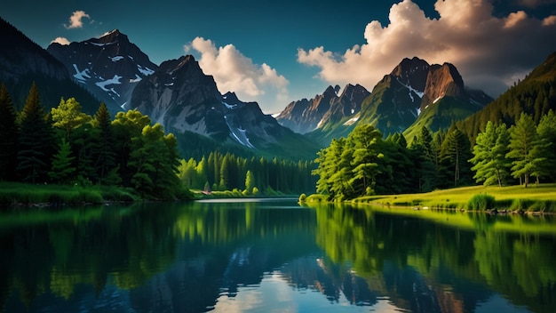 a lake with a mountain in the background