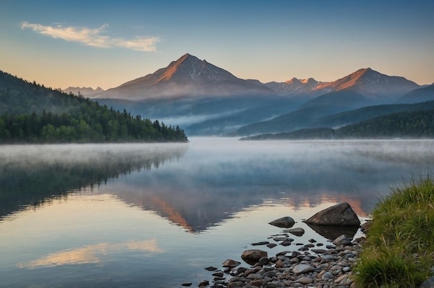 Photo a lake with mountains in the background and a mountain in the background