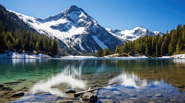 a lake with mountains in the background