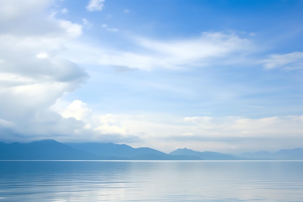 A lake with mountains in the background