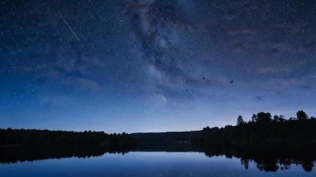 a lake with a star that has a star in the sky