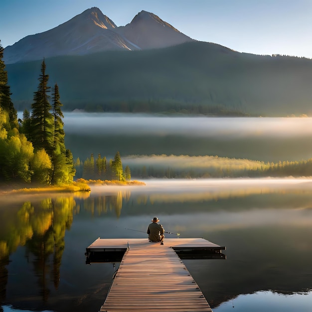 Photo lakeside solitude with a mountain view