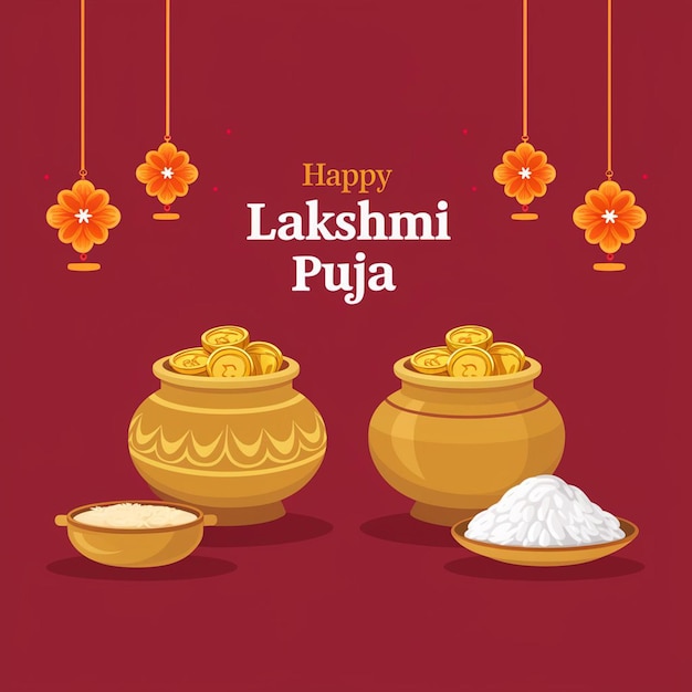 Lakshmi puja background illustration with gold pot full of gold coins