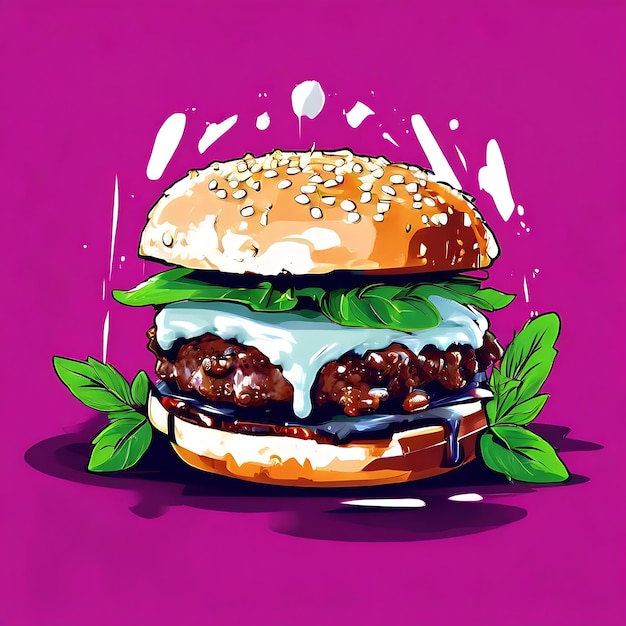 Photo lamb burger feta cheese mint sauce vibrant magenta generative ai