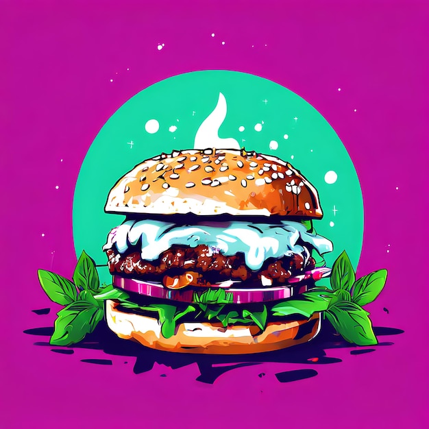 Photo lamb burger feta cheese mint sauce vibrant magenta generative ai