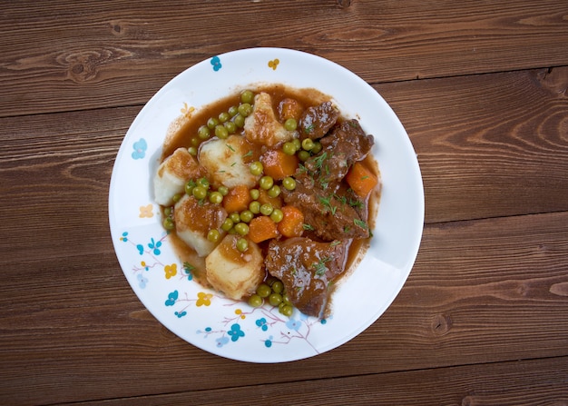 Lamb fricassee French meat cut into small pieces, stewed or fried