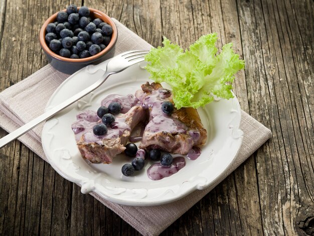 Lamb rib with blueberries sauce