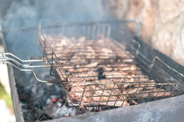 Lamb ribs cooked over an open fire closeup lamb chops grilling barbecue bbq originally made from