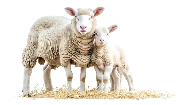 Lamb with his childern in farm isolated on white background